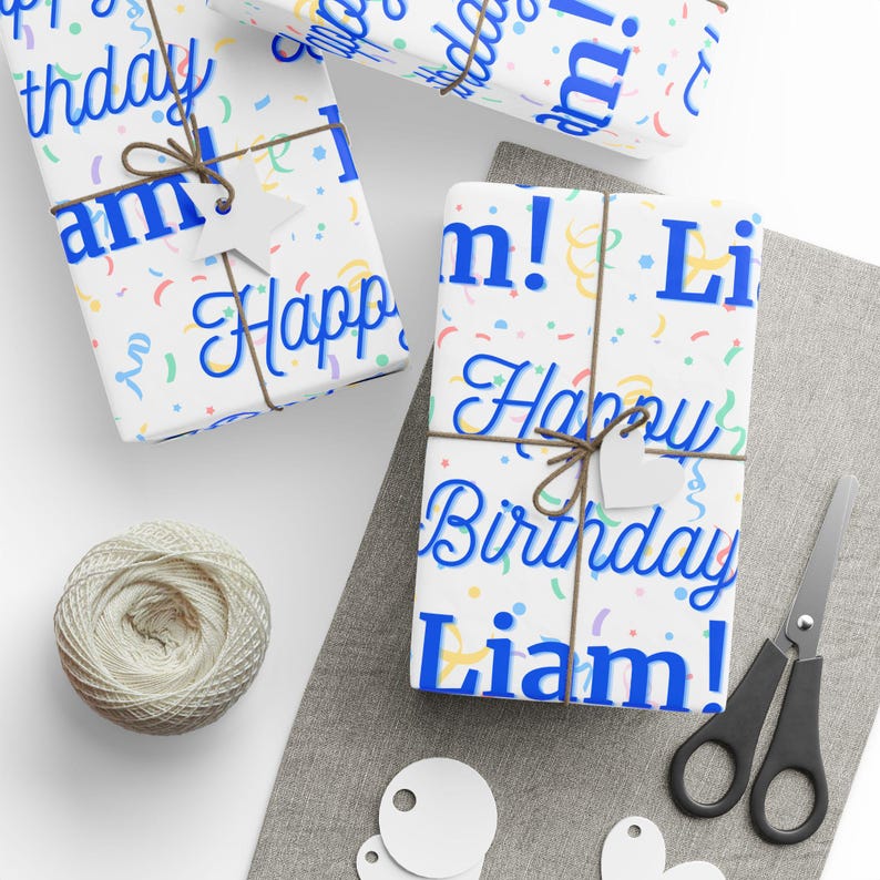 Custom Birthday Wrapping Paper with Liam's Name, 90 GSM Gloss Finish image 2