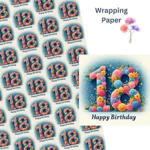 Gift Wrap   18th Flowers Birthday Wrapping Paper, 18th Birthday Flower Gift Wrap, Milestone Birthday