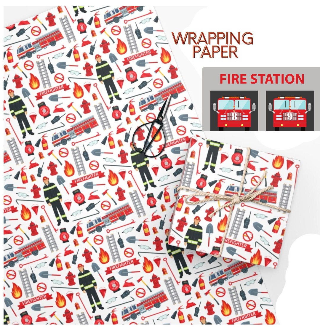 Firefighter Fire Engine Wrapping Paper Fire Fighter House - Etsy