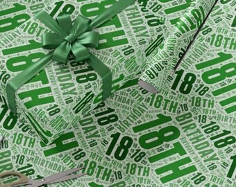 18Th Birthday Wrap, Trendy Green Wrapping Paper for Milestone Celebrations