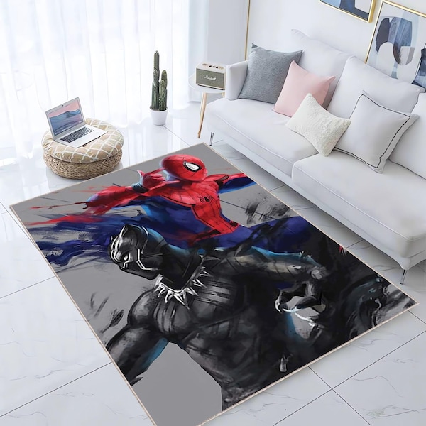 Spiderman and Black Panther, Kids Room Rug,  Spiderman Carpet, Black Panther