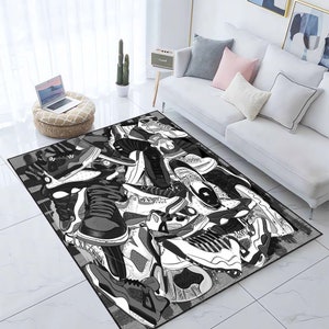 Dark Colour Sneakers Rug, Sneakers Shoes Rug, Street Cool Rug, Sneakers Decor Rug, Sneaker Art, Fashion Street Rug