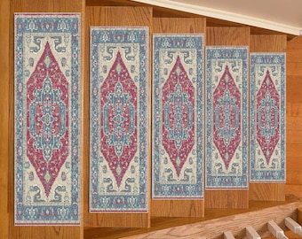 Oriental Traditional Vintage Designed Stair Carpet, Stair Treads Carpet, Stair Treads Rug, Machine Washable Rug