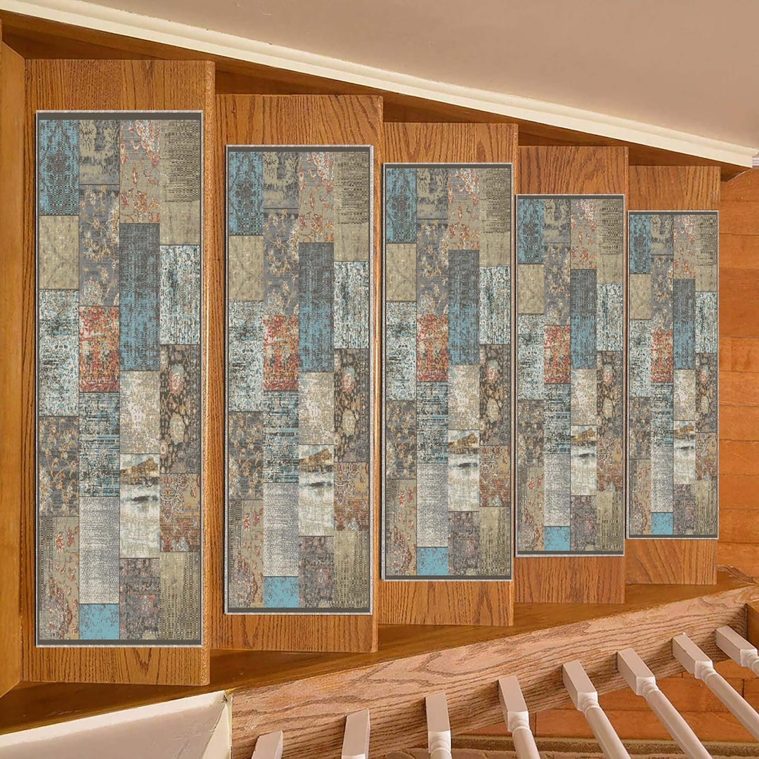 Watch Your Step Rug Patchwork Design Stair Rug, Stair Treads Carpet, Non-slip Stair Runner ...