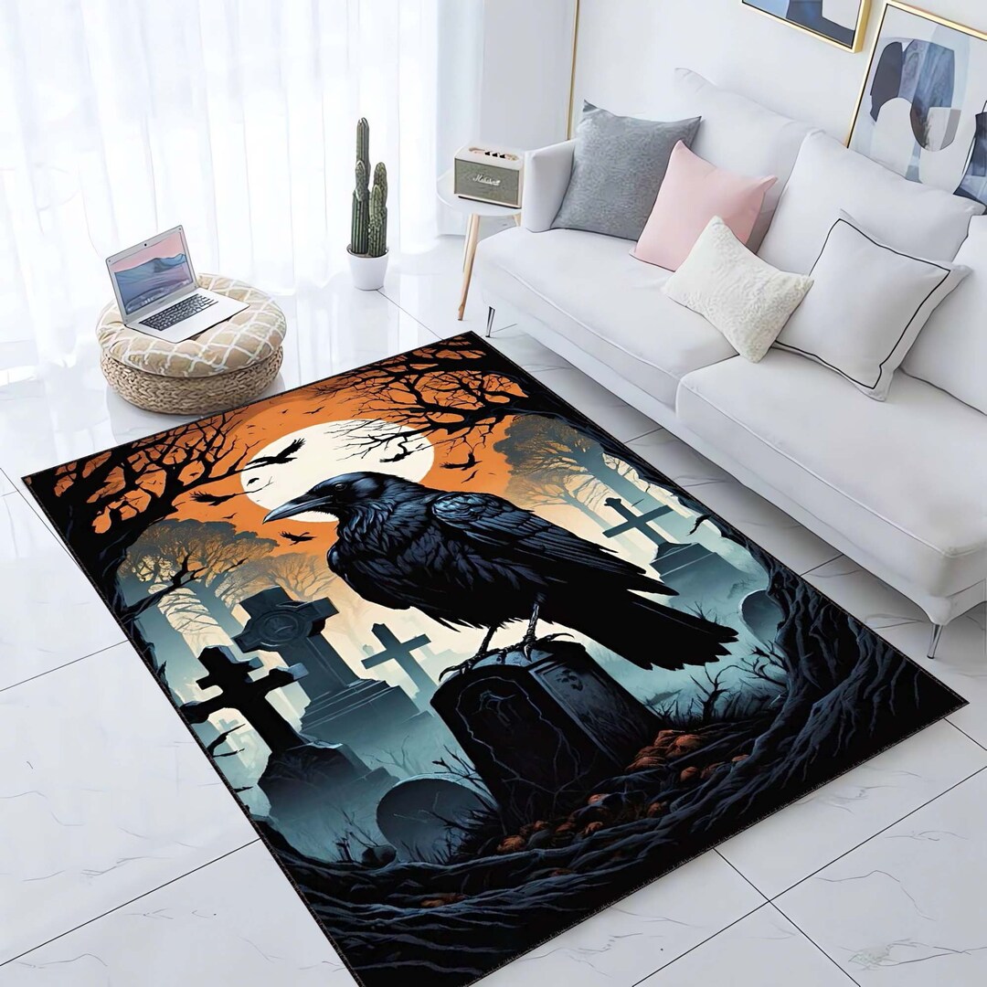 Raven Rug for Goths, Vintage Look Crow Rug, Home Decor, Retro Look Rug ...