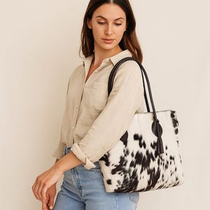 Koeienhuid draagtas handgemaakt haar op huid leren portemonnee westerse boetiek schoudertas shopper cowgirls rits cadeau emmer handtas voor haar