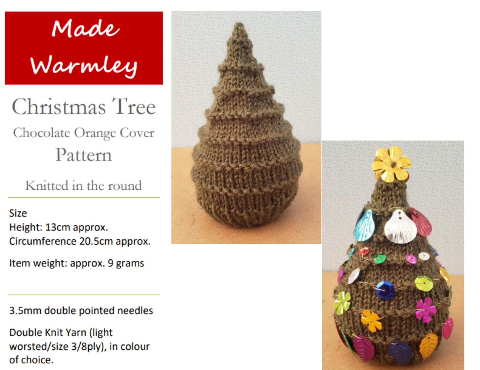 Christmas Tree Chocolate Orange Cover & Decoration knitted in the Round