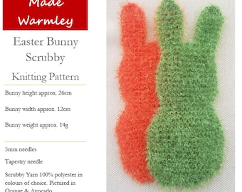 PDF Knitting Pattern for Easter Bunny Cleaning Scrubby; Quick, Easy & Fun Dishcloth/Pot Scrubber Knit project, Rabbit Knit Pattern 5*Review