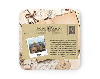 May include: A vintage postcard featuring a photograph of the Iowa State Capitol building in Des Moines, Iowa. The reverse of the postcard includes text about the origin of the state's name and its history. The postcard is decorated with a vintage aesthetic, including a butterfly stamp and old-fashioned handwriting.