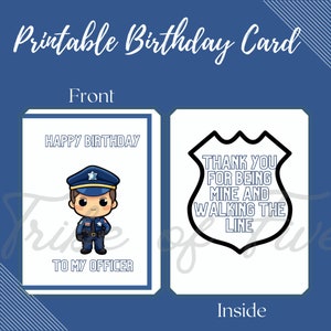 Cartão de aniversário do pai policial, cartão de aniversário imprimível, cartão para aplicação da lei, festa de aniversário de herói, cartão de aniversário de linha azul fina