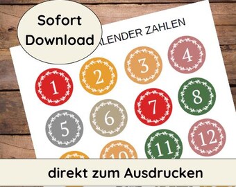 Numéros du calendrier de l'Avent, à imprimer, de dernière minute, coloré