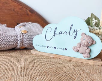 Personalized birth gift, baby gift, cloud for children's room decoration, baptism gift, birth souvenir, decoration to put down