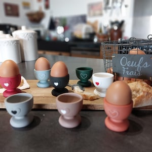 Lot De 4 Coquetiers Céramique Style Campagne Rouge & Blanc - Cœurs Vintage Pour Petit-Déj