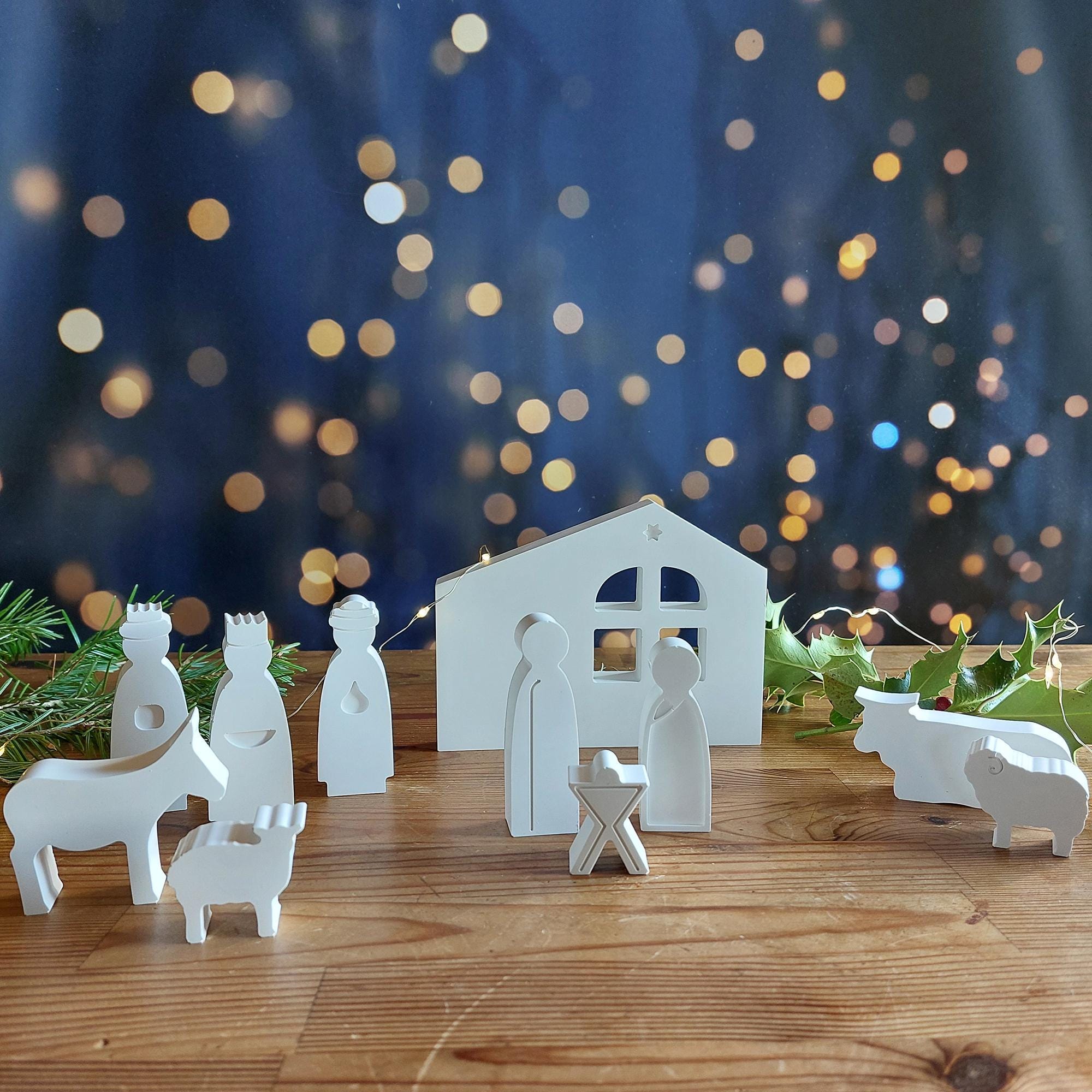 Crèche De Noël En Résine - Scène Groupe Classique - Décoration Artisanale De Noël - Coffret Complet