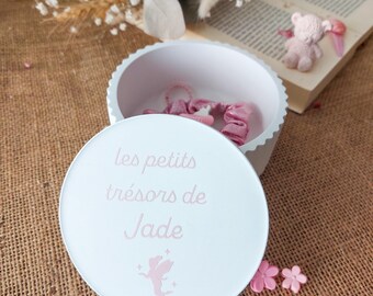Personalized jewelry box for girls – Fluted ceramic pot with lid – Name & illustration of a fairy, unicorn, and star – Children's room decor