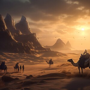 Camels in the desert digital download, landscape art, sunset landscape