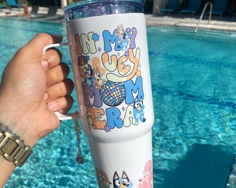 Personalized blue 30oz Tumbler , Custom 30oz Tumbler with Handle &Straw, 40oz tumbler, Birthday Gift, Mother’s Day gift, gifts for mom