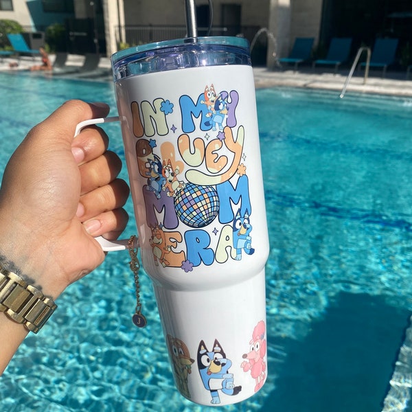 Personalized blue 30oz Tumbler , Custom 30oz Tumbler with Handle &Straw, 40oz tumbler, Birthday Gift, Mother’s Day gift, gifts for mom