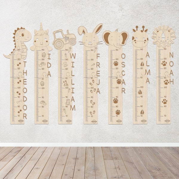 BUNDLE in Inches and CM | Growth Chart | 8 different | Laser Cut File | SVG | Children's Room | Height Chart | Growth Ruler with name