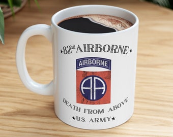 Tasse à café 82nd Airborne « Death From Above » de l'armée américaine, 11 oz et 15 oz - Sans BPA et sans plomb