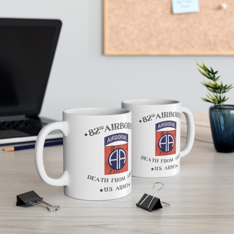 Tasse à café 82nd Airborne « Death From Above » de l'armée américaine, 11 oz et 15 oz - Sans BPA et sans plomb image 3