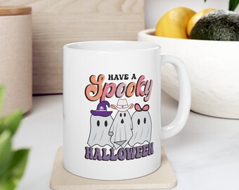 Retro Spooky Halloween Ceramic Mug 11oz, Halloween Cup, Vintage Design Gift, Best Friend Gift, Ghost Lover, Halloween Lover, Eerie gift