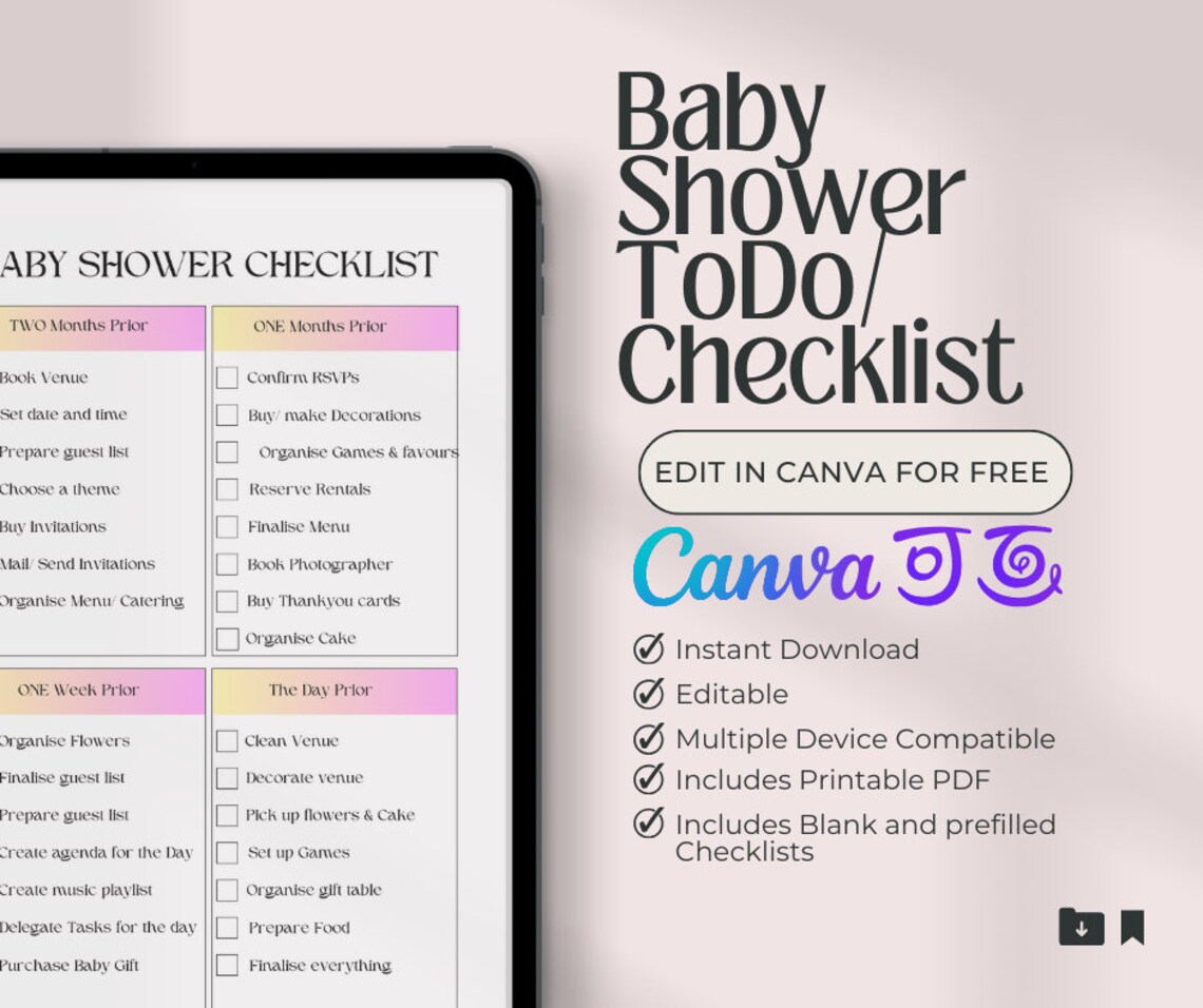 Baby Shower Checklist Planner Printable Baby Shower Planning Guide ...