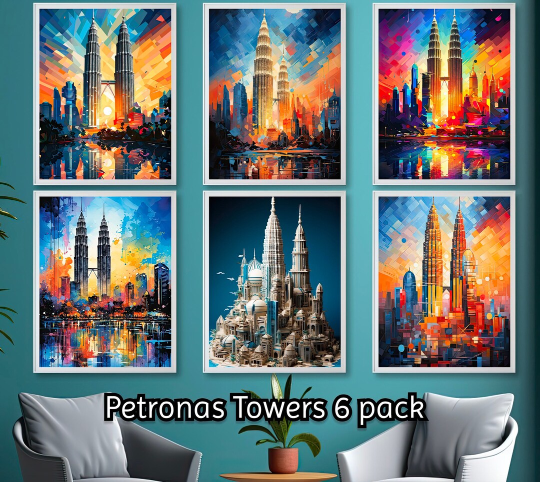 Petronas Towers 6 Pack Painting Malaysia Wall Decor Tower Wall Art