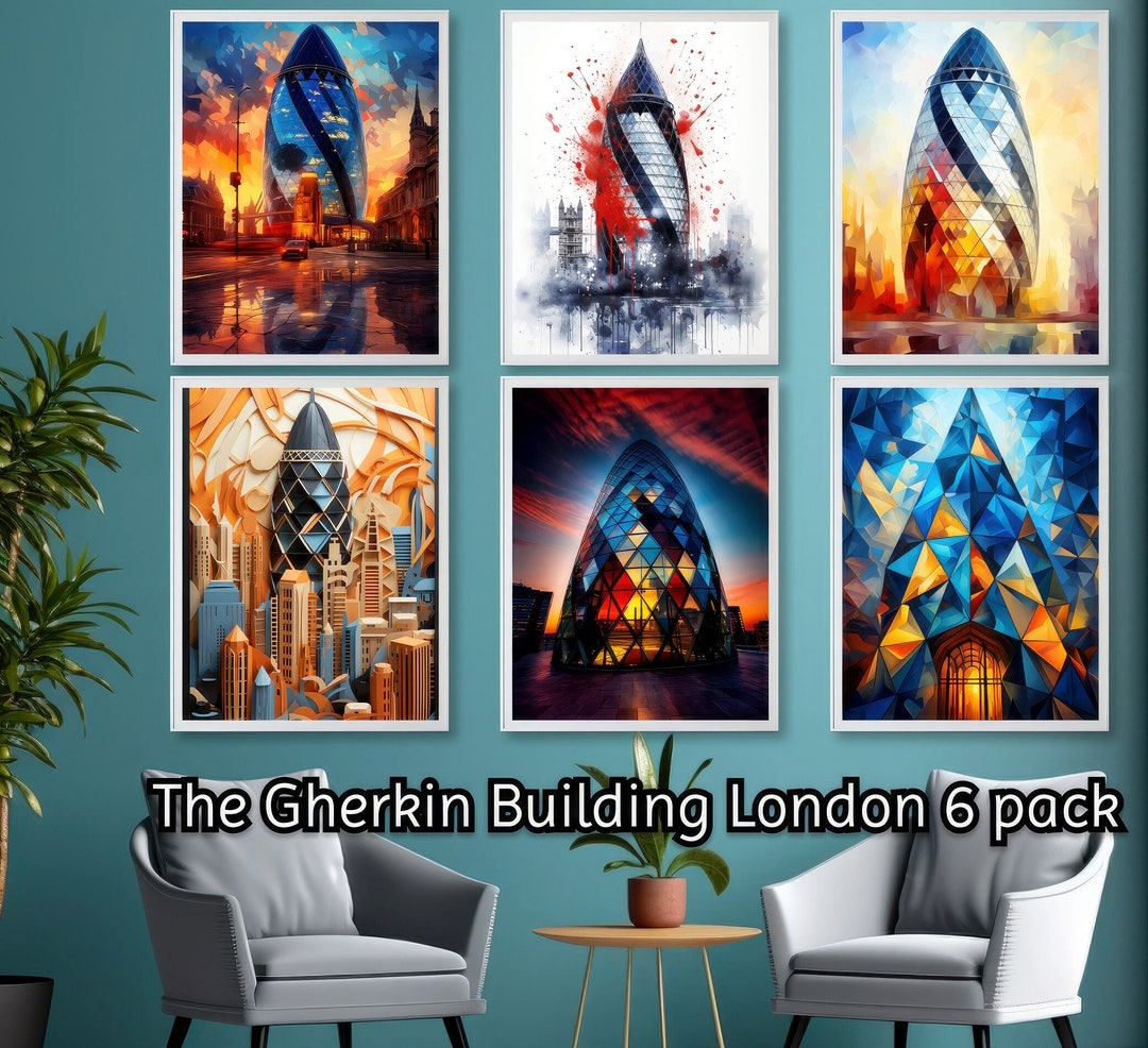 The Gherkin Building 6 Pack Painting UK Wall Decor London Wall Etsy