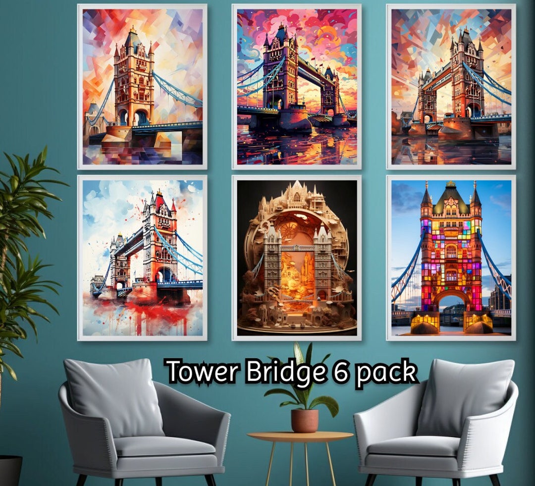 Tower Bridge 6 Pack Painting UK Wall Decor London Wall Art Tower Bridge Gift Picture UK Digital