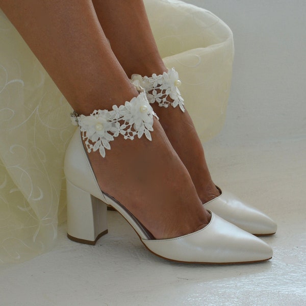 Wedding Shoes - Wedding Shoes For Bride - Bridal Shoes Block Heel - Wedding Heels -Lace Wedding Heels For Bride 'Charlotte'
