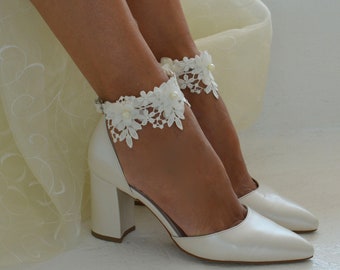 Wedding Shoes - Wedding Shoes For Bride - Bridal Shoes Block Heel - Wedding Heels -Lace Wedding Heels For Bride 'Charlotte'