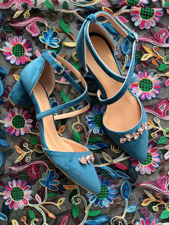 Blue Velvet Shoes, Wedding Shoes, Teal Blue Velvet Shoes, Wedding Pumps,  Blue Bridal Shoes, Blue Velvet Pumps, Block Heels, Blue Velvet Heel