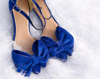 Royal Blue Velvet Bridal Shoes: Handmade Bow Heels
