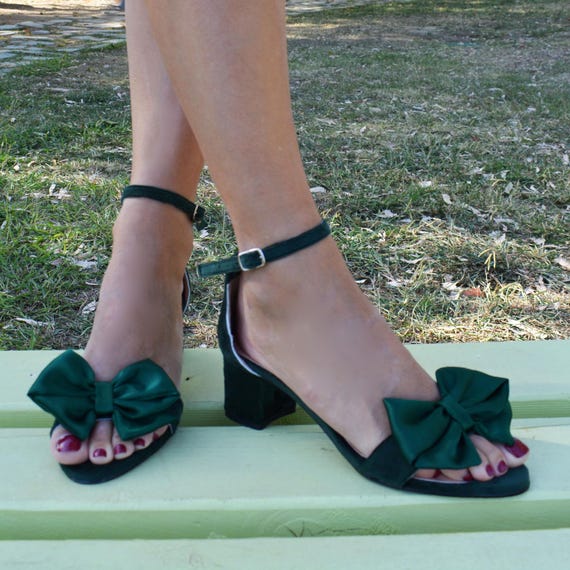 Zapatos Novia Sandalias Terciopelo Verde Sandalias De Terciopelo