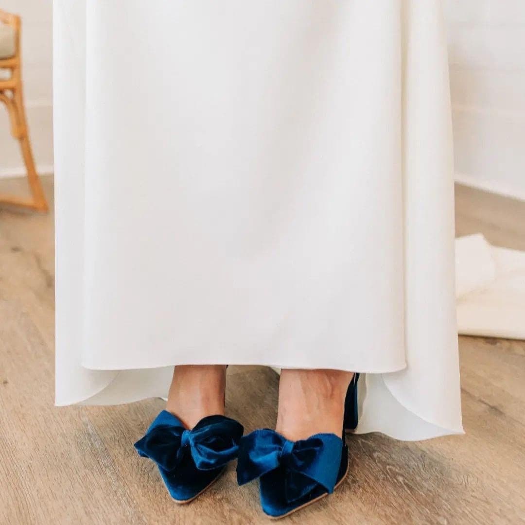 navy block heel wedding shoes
