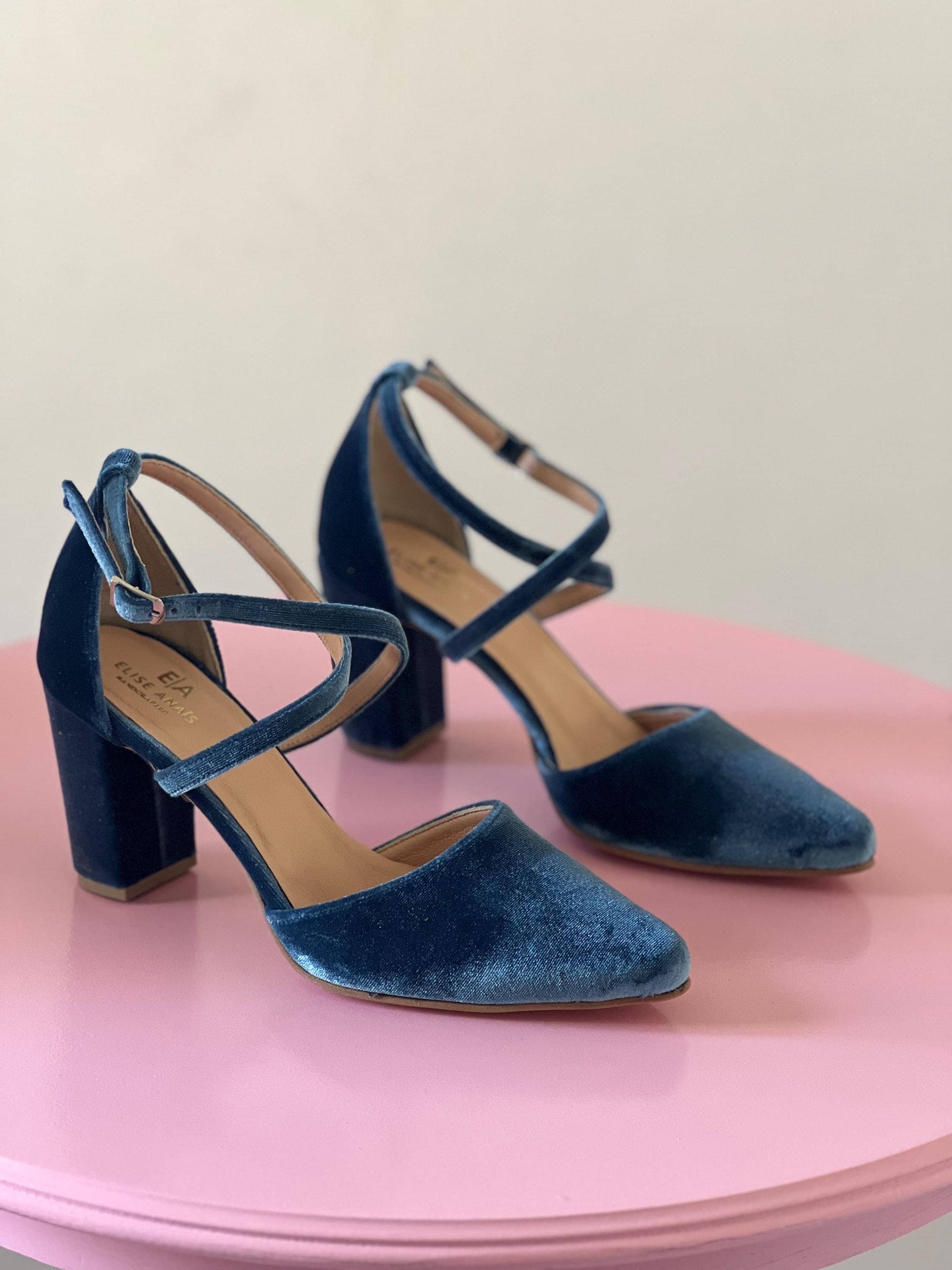 Dusty blue block heels discount