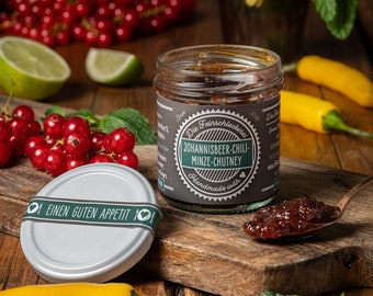 Johannisbeer-Chili-Minze Chutney (4,60Euro/100g), vegan