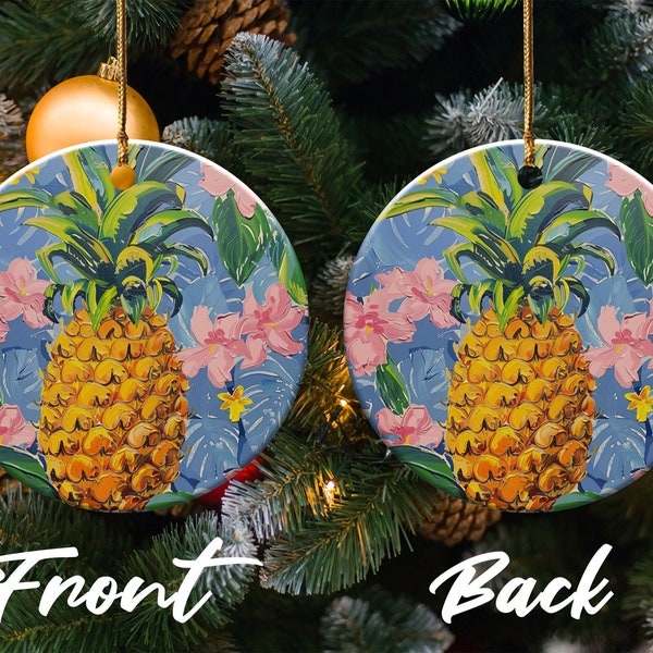Tropical Pineapple Art Ornament, Floral Summer Decor, Vibrant Home Decoration, Unique Gift Idea