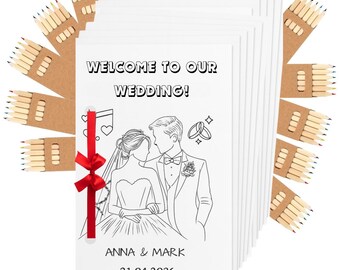 Personalized Wedding Coloring & Activity Book for Kids | Printed for you 30 Fun Pages + FREE Colored Pencils | Gift for kids at weddings.