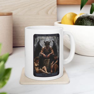 Taza de cerámica del Tarot del Diablo, taza de café ocultista, taza de té mística, artículos para beber con cartas del Tarot, decoración de cocina de brujas