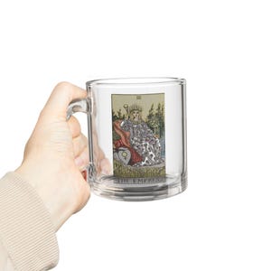 Caneca de vidro transparente com cartas de tarô The Empress, 10 oz, xícara de café mística para amantes de tarô, presentes espirituais, decoração de cozinha boho
