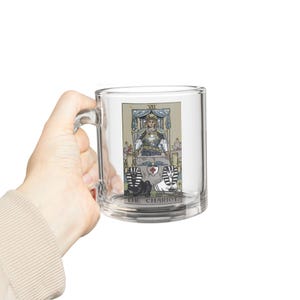 Caneca de vidro para cartas de tarô Chariot, 10 oz - xícara de café para adivinhação, caneca de chá, presente para amantes de tarô, decoração de cozinha com astrologia, copos exclusivos