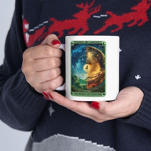 Caneca de cerâmica para cartas de tarô da Roda da Fortuna, presente para entusiastas de tarô, xícara de café mística, 325 ml, caneca de chá para adivinhação, acessórios ocultos
