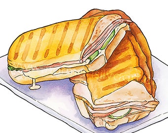 Sandwich cubain alimentaire aquarelle peinture Giclée Print