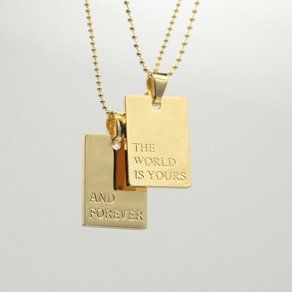 Engraved gold necklace, forever, the world is yours, dainty, self love, inspirational, gift girls, women, girl power, meditate, mantra