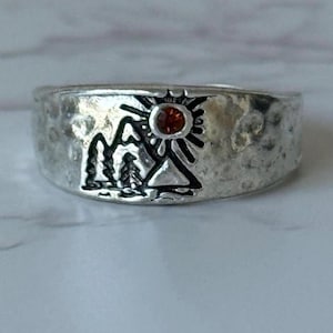 Boho Ring, Landschaft, Naturring, verstellbar, Berg, Damenschmuck, handgefertigt, minimalistisch, ästhetisch, schlicht, Sonne