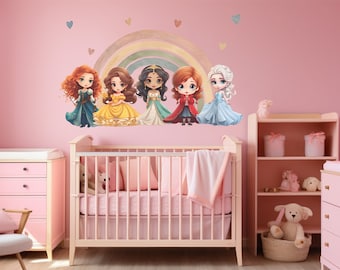 Disney Princess Wall Decals Girls Room idea Nursery Wall Decor for Kids Fairy Tale Wall Decor Princesses with Stars and Moon