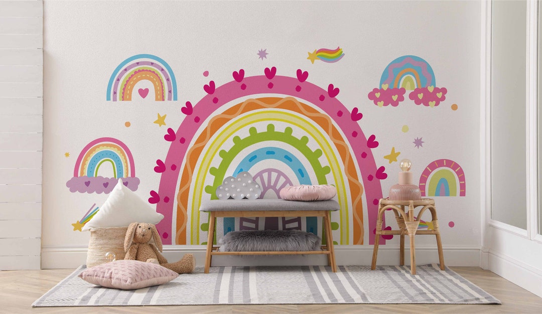 Removable Vinyl Decal Boho Rainbow Wall Decal Sticker Wallpaper Mural ...