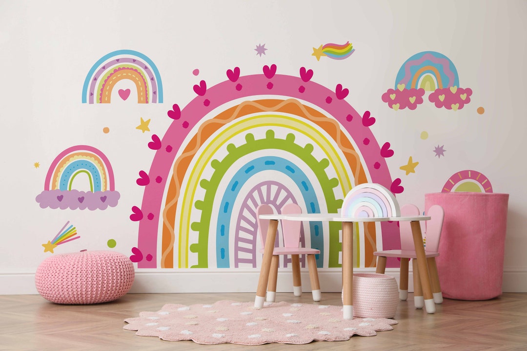 Peel and Stick Vinyl Decal Boho Rainbow Wall Decal Sticker Wallpaper ...